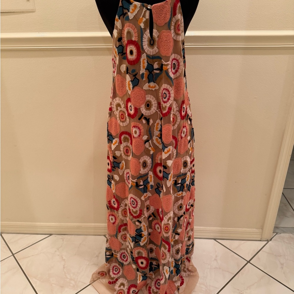 ELLIATT Revolve Floral Embroidered Nude + Pink V-Neck Maxi Evening Dress $489 - Picture 12 of 16
